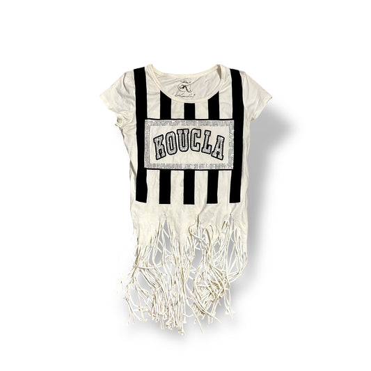 Y2K T-shirt Rhinestone Striped Fringes (S)
