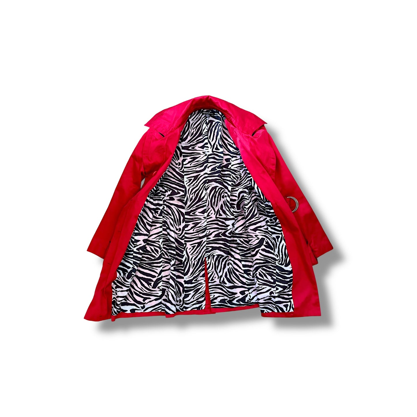 Y2K Trench Coat Zebra Accents Signal Red (S)