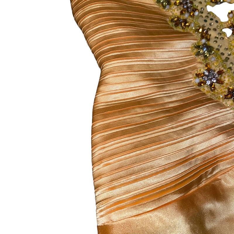 Y2K Satin Prom Gown with Gemstones, Yellow XS – Fashion Aftermath