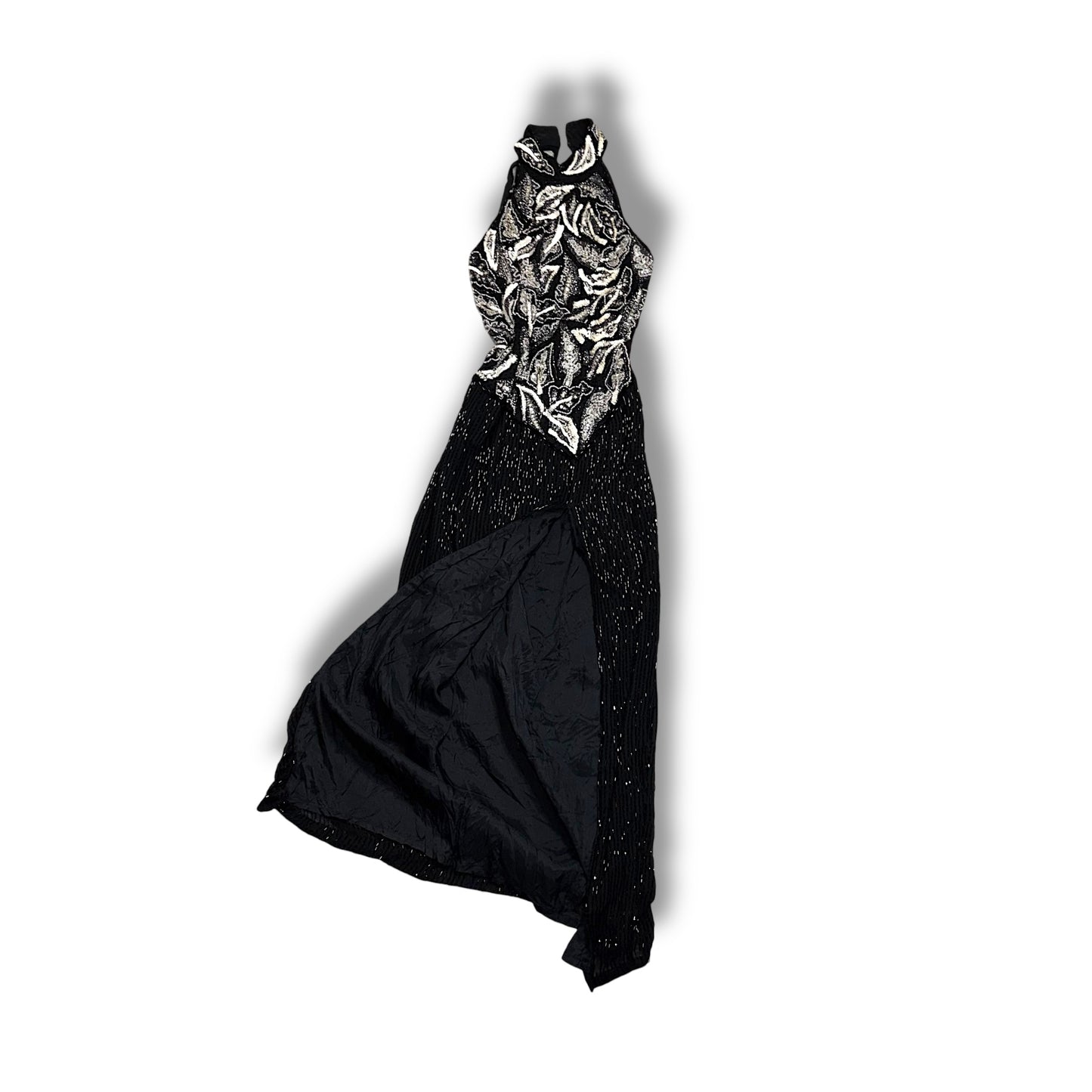 Luxury Vintage Dress Silk Black Tie Oleg Cassini (S)