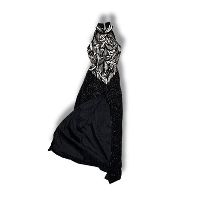 Luxury Vintage Dress Silk Black Tie Oleg Cassini (S)