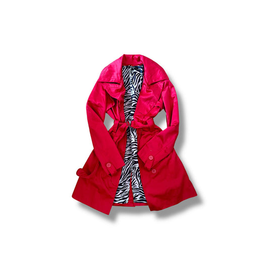 Y2K Trench Coat Zebra Accents Signal Red (S)