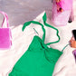 Y2K top - green tube top - vintage clothing - thrift store - vintage store - London - sustainable fashion with fashion aftermath 