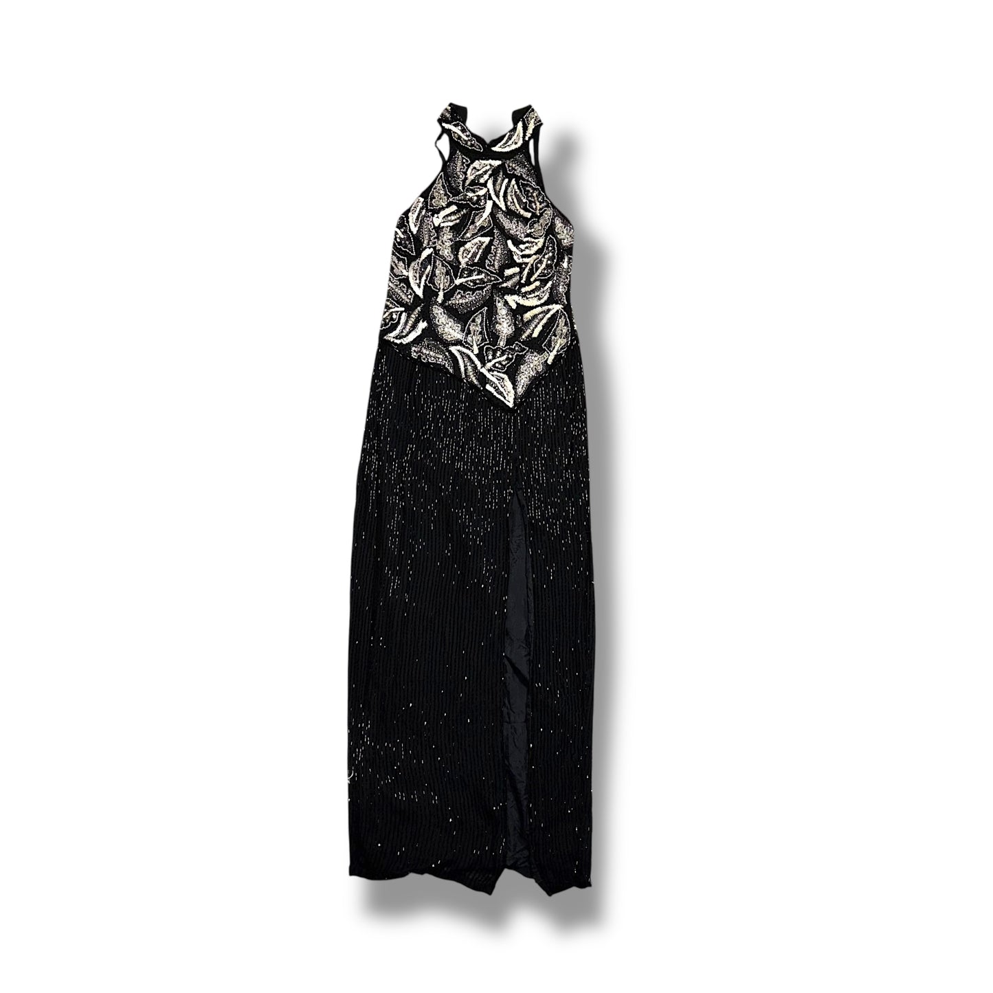 Luxury Vintage Dress Silk Black Tie Oleg Cassini (S)