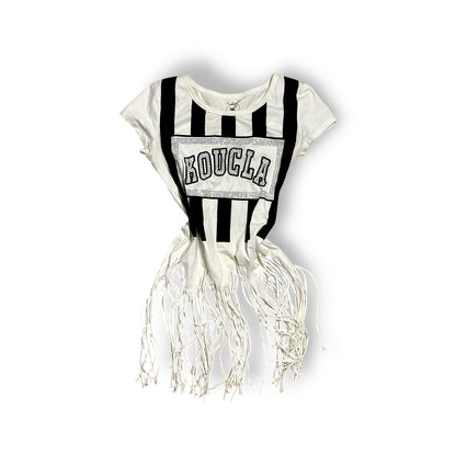 Y2K T-shirt Rhinestone Striped Fringes (S)