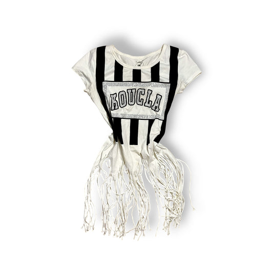 Y2K T-shirt Rhinestone Striped Fringes (S)