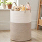 Laundry basket cotton clothing bag white beige