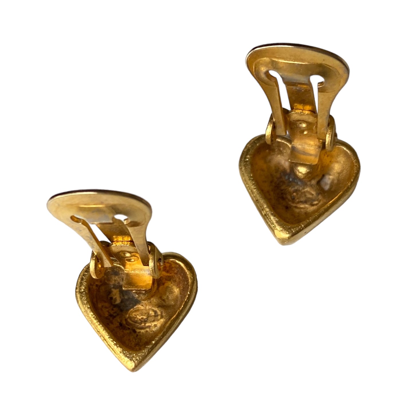 Vintage Earrings Golden Hearts Clips Costume Jewellery
