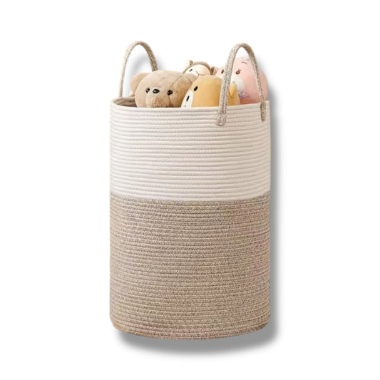 Laundry basket cotton clothing bag white beige