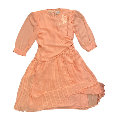 Vintage Midi Dress Romantic Flowy Apricot (L)