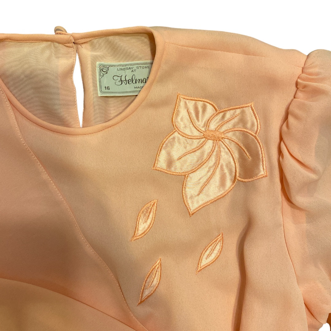 Vintage Midi Dress Romantic Flowy Apricot (L)