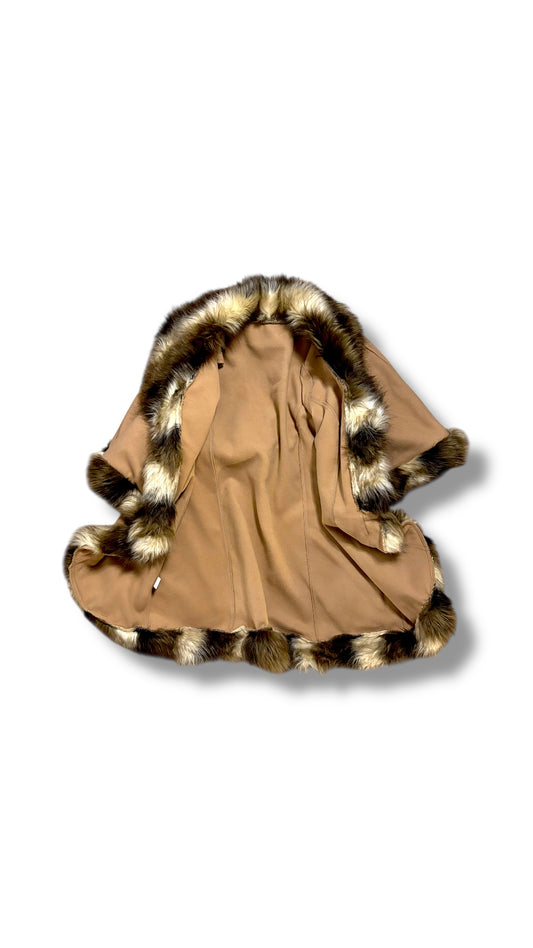 Beige Vintage ponchos Vest Jacket Fur imitation (S-L)