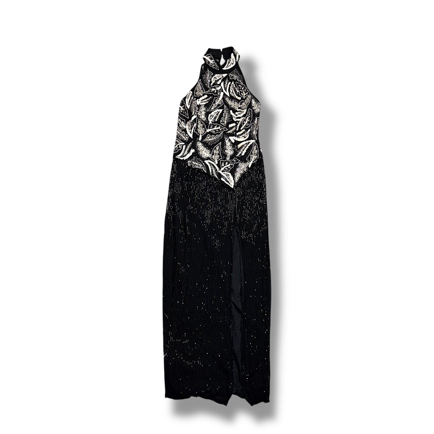 Luxury Vintage Dress Silk Black Tie Oleg Cassini (S)
