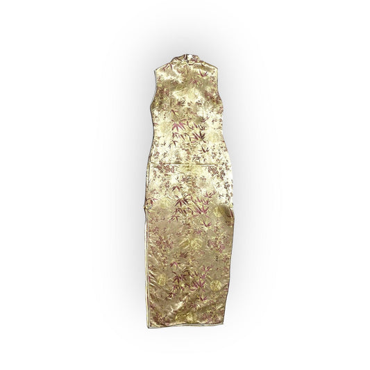 Silk Maxi Dress Vintage Gown Gold Vietnam (S) - Fashion Aftermath