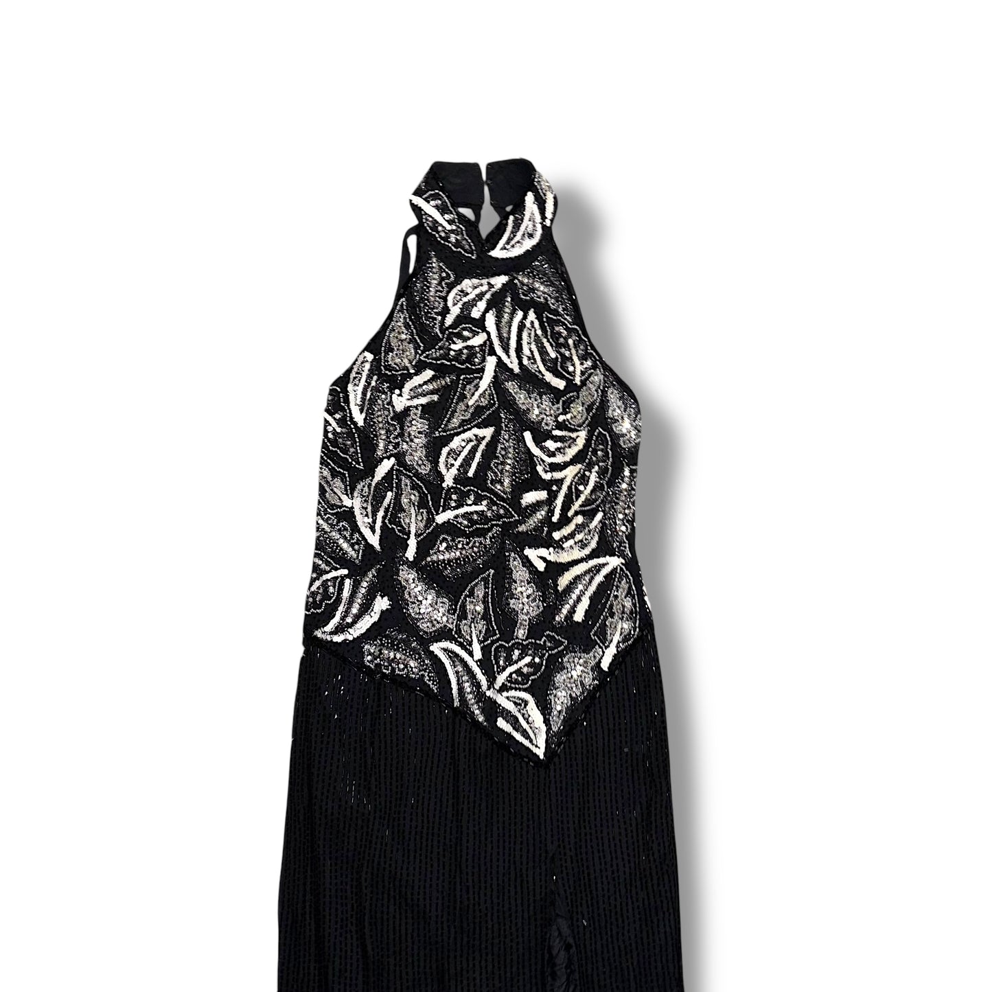Luxury Vintage Dress Silk Black Tie Oleg Cassini (S)