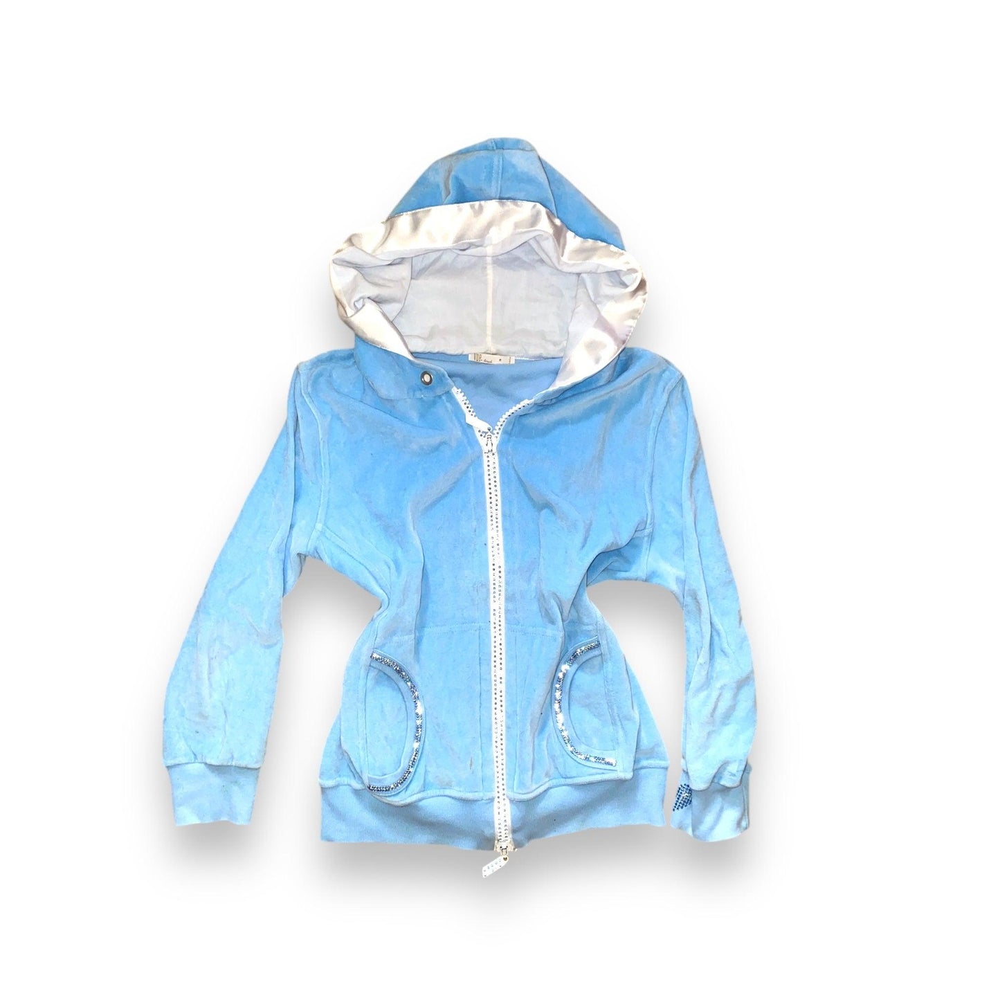 Y2K Sweatshirt Velour Baby Blue (XS/S) - Fashion Aftermath