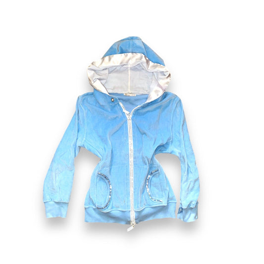 Y2K Sweatshirt Velour Baby Blue (XS/S) - Fashion Aftermath