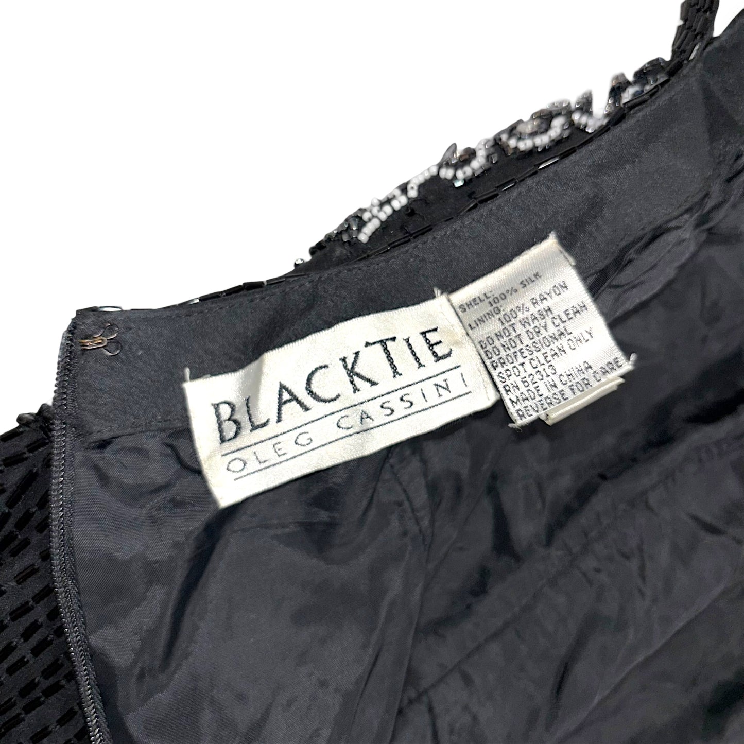 Luxury Vintage Dress Silk Black Tie Oleg Cassini (S)