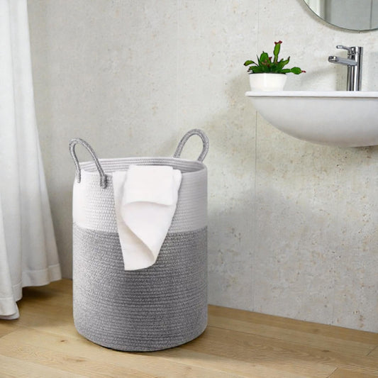 Laundry basket cotton clothing bag white grey