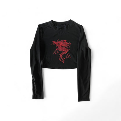 Y2K Crop Top Dragon Print  Long sleeve (XS)