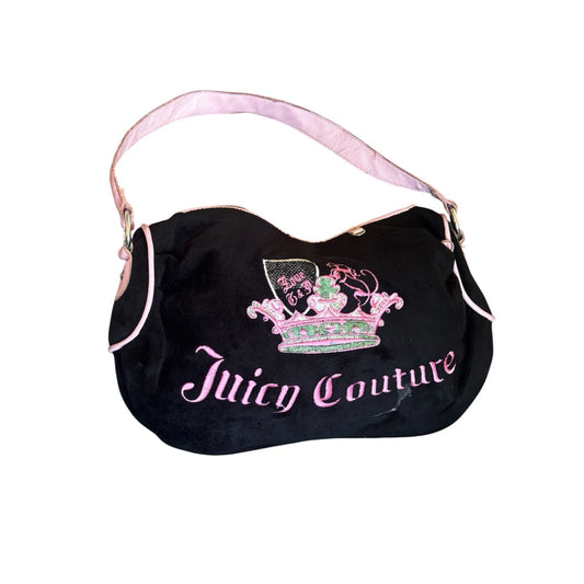 Juicy Couture Y2K hobo bag Black Pink Crown Logo - thrift store - vintage clothing