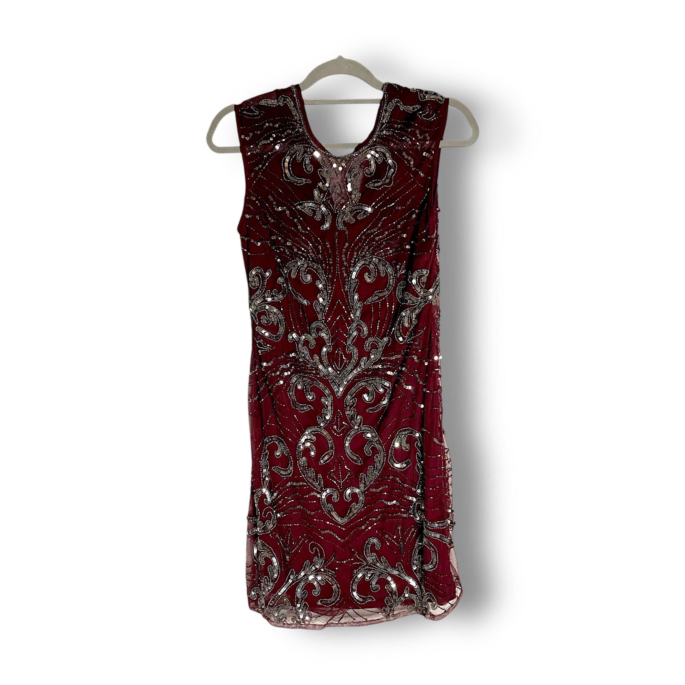 Y2K Dress Midi A-Line Sequin Burgundy Size L - Vintage Clothing Store Fashion Aftermath Y2K Dress Midi A-Line Sequin Burgundy Size L - Vintage Clothing Store Fashion Aftermath