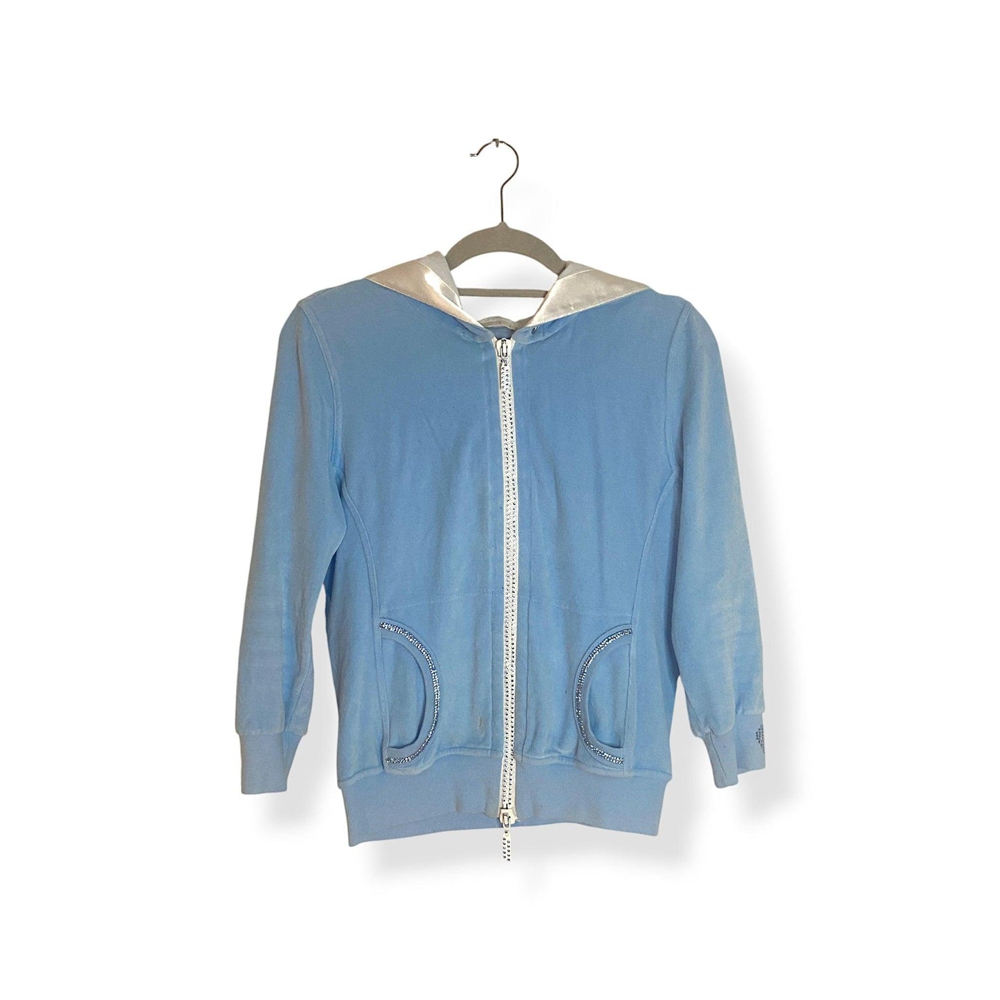 Y2K Sweatshirt Velour Baby Blue (XS/S) - Fashion Aftermath