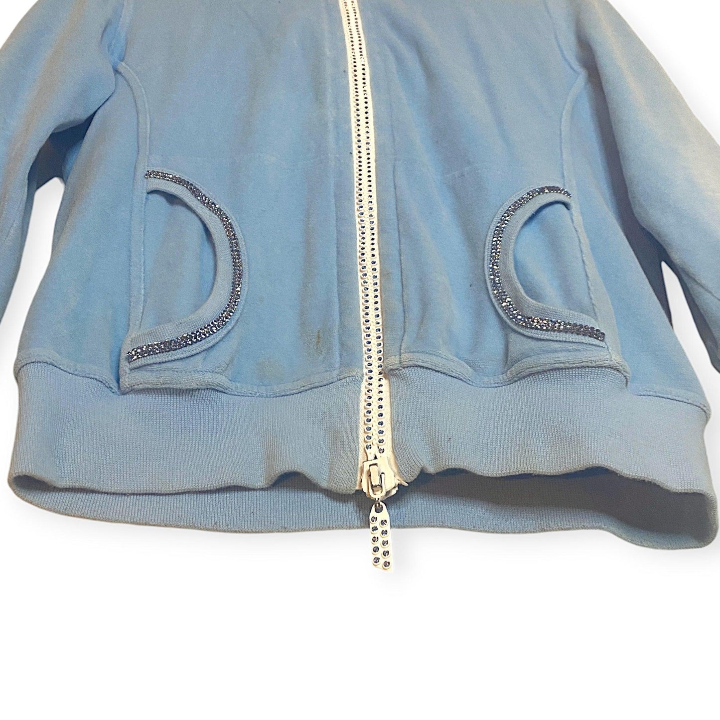 Y2K Sweatshirt Velour Baby Blue (XS/S) - Fashion Aftermath
