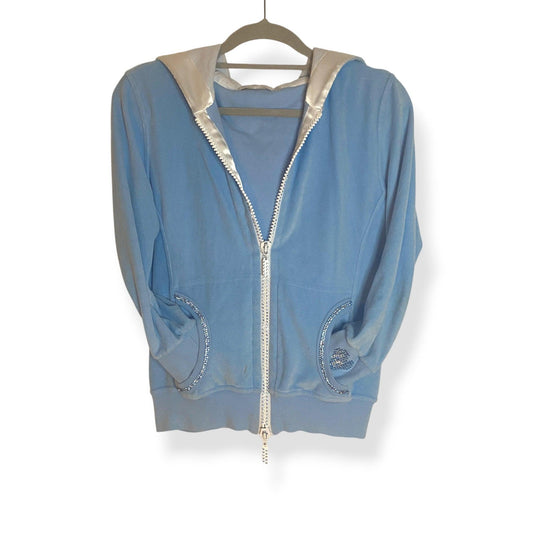 Y2K Sweatshirt Velour Baby Blue (XS/S) - Fashion Aftermath