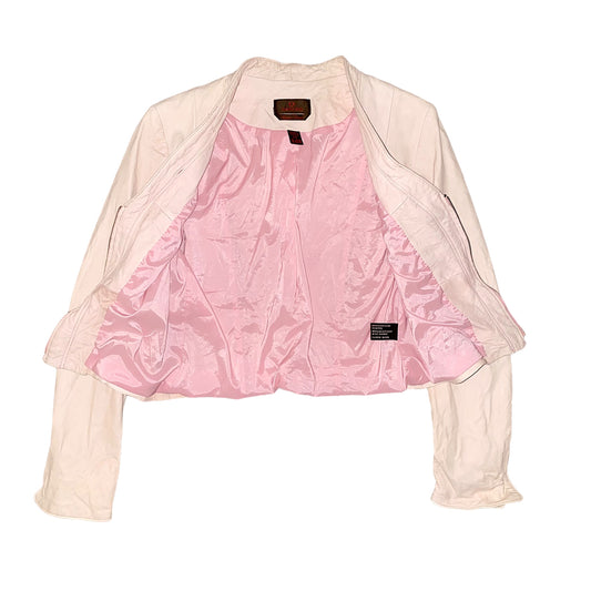 Leather Jacket Vintage Rose Pink Long Sleeve (M) - Fashion Aftermath