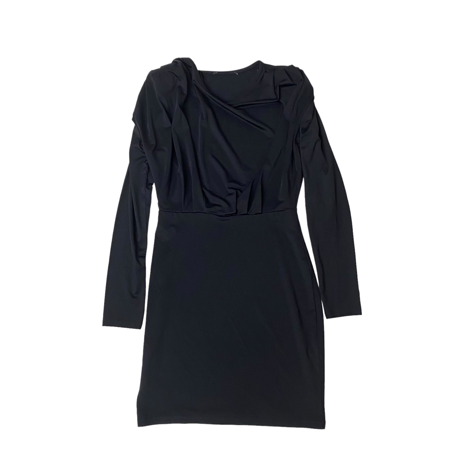 Shoulder Pad Black Dress Elastic Mini Long Sleeve Slimming Shape - Fashion Aftermath