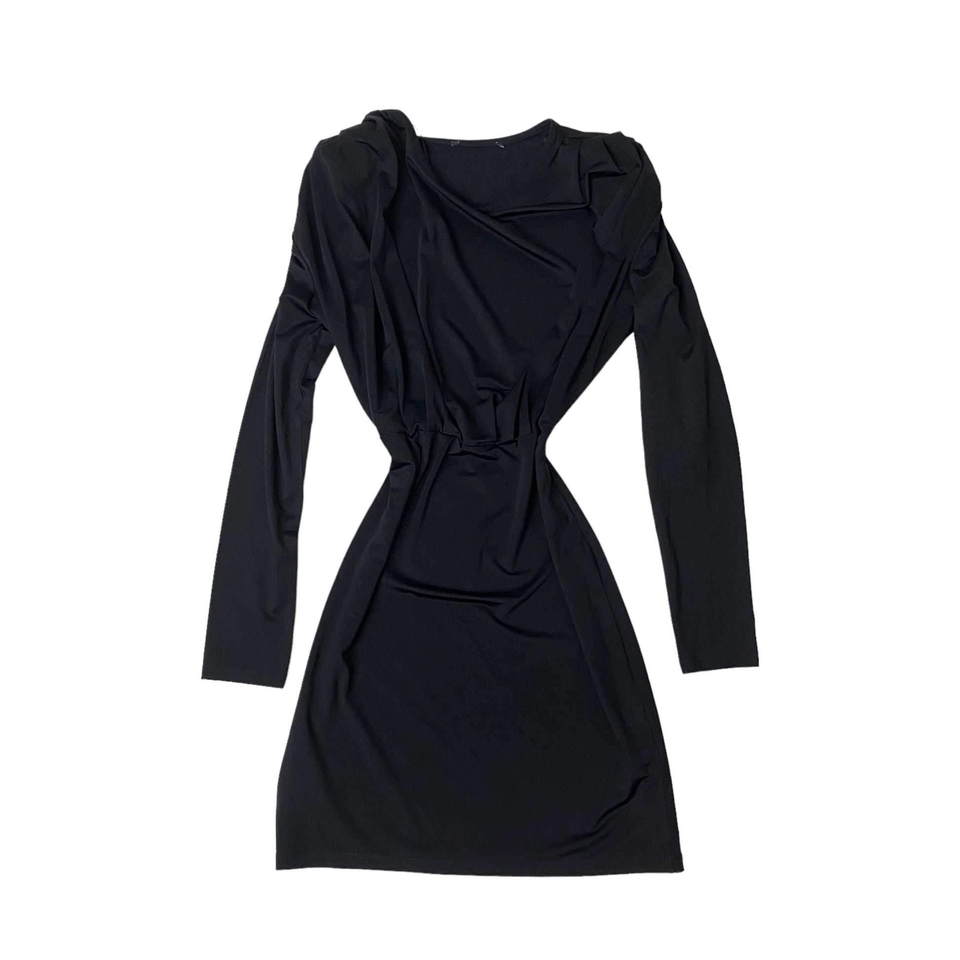 Shoulder Pad Black Dress Elastic Mini Long Sleeve Slimming Shape - Fashion Aftermath