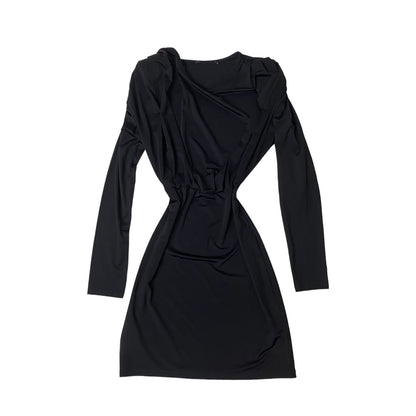Shoulder Pad Black Dress Elastic Mini Long Sleeve Slimming Shape - Fashion Aftermath