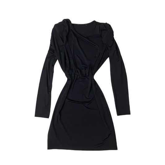 Shoulder Pad Black Dress Elastic Mini Long Sleeve Slimming Shape - Fashion Aftermath