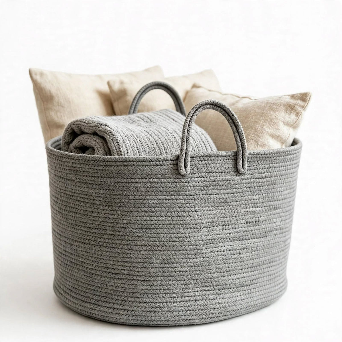 Laundry Basket Large Rope Jute Grey | Y2K Clothing | Thrift Store