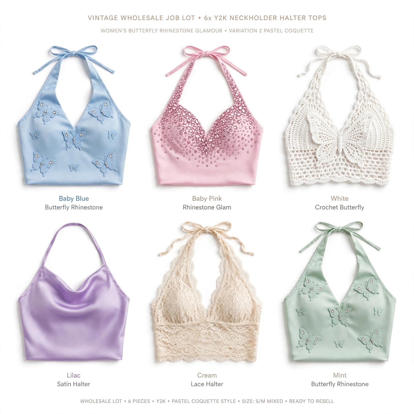 Vintage wholesale  Neckholder Halter Tops womens butterfly rhinestone