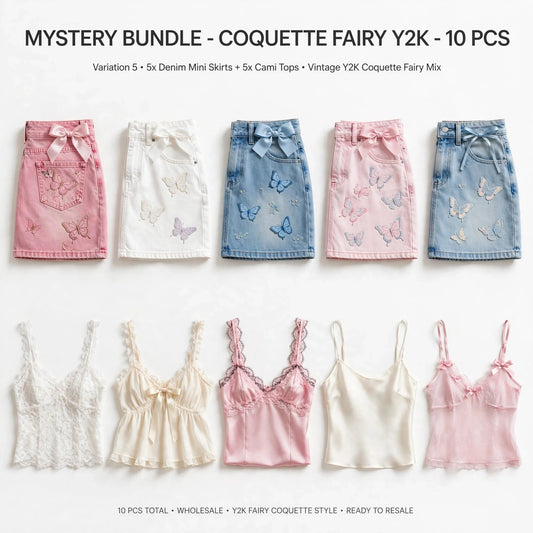 WHOLESALE JOB LOT 10x MYSTERY BUNDLE 5x Vintage Y2K Denim Mini Skirts 5x Camis
