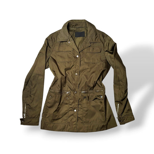 PRADA Womens Jacket Size 40 UK 10 Olive Rain Coat Spring Uniform Style Y2K