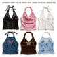 Vintage wholesale  Neckholder Halter Tops womens butterfly rhinestone