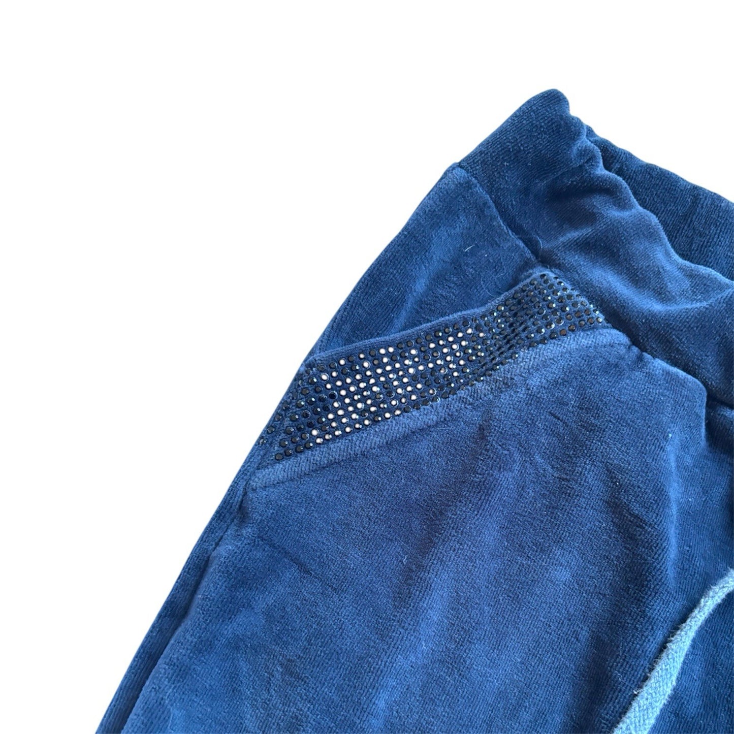 Roberto Cavalli Y2k Velour Track Pants Size S Blue Rhinestone Logo Joggers Uk