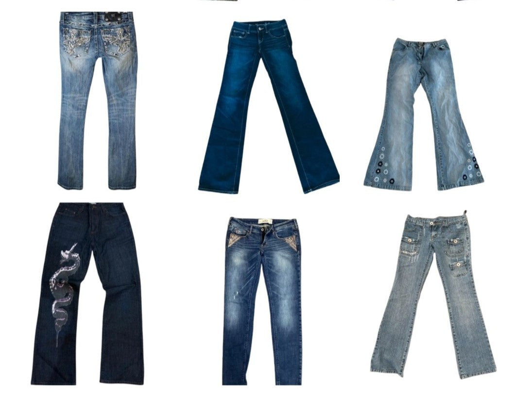y2k jeans bundle vintage clothing wholesale women's UK flared jeans rhinestone