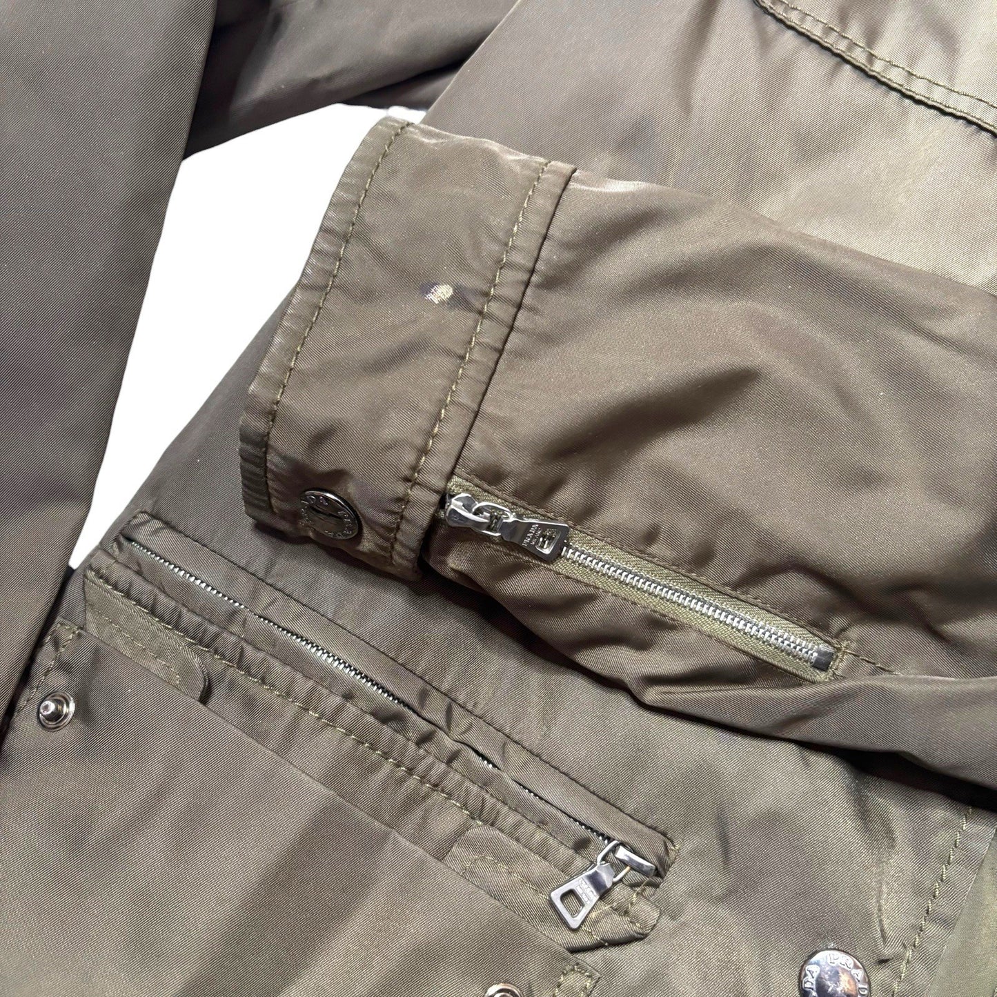 PRADA Womens Jacket Size 40 UK 10 Olive Rain Coat Spring Uniform Style Y2K