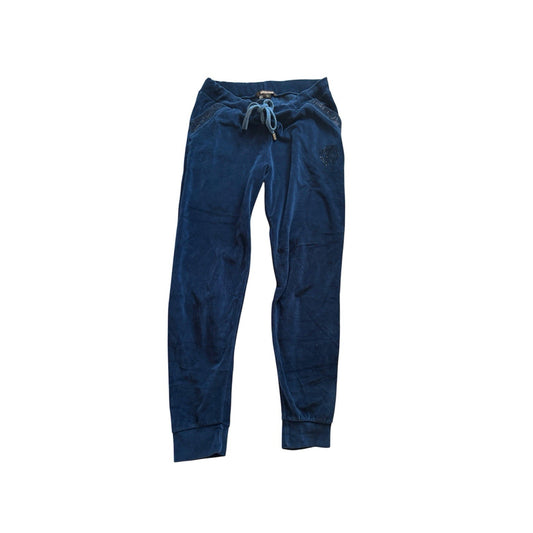 Roberto Cavalli Y2k Velour Track Pants Size S Blue Rhinestone Logo Joggers Uk