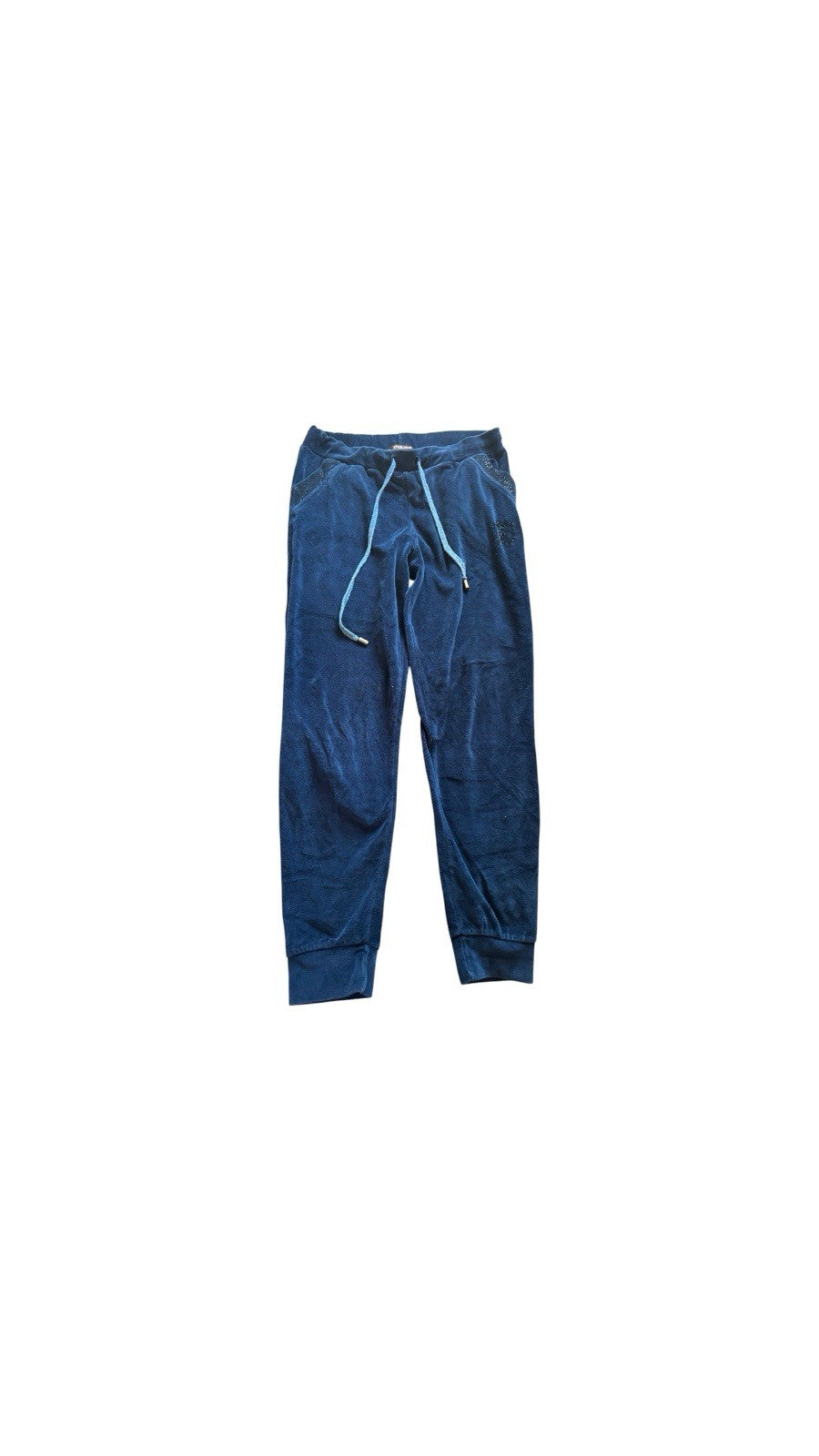 Roberto Cavalli Y2k Velour Track Pants Size S Blue Rhinestone Logo Joggers Uk