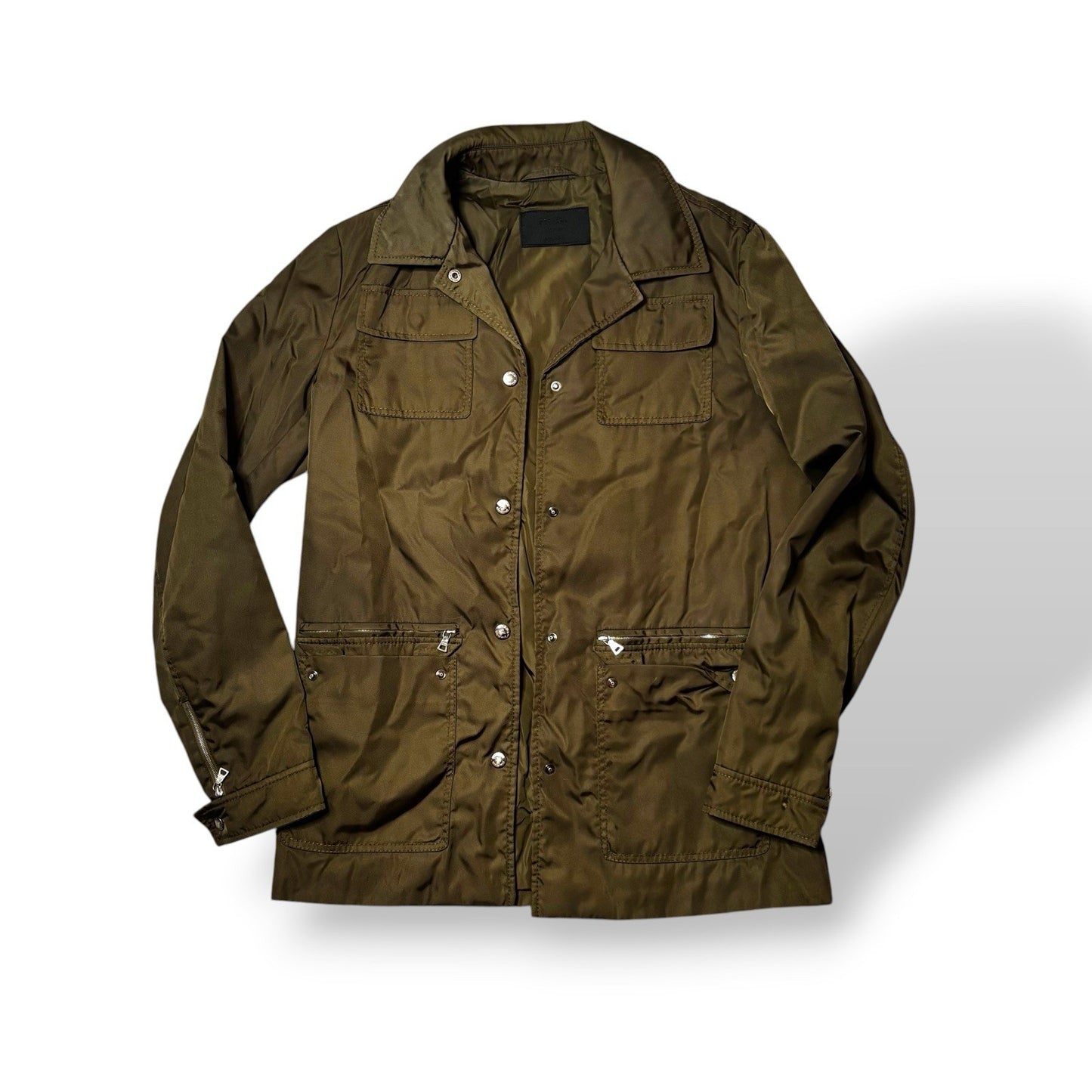 PRADA Womens Jacket Size 40 UK 10 Olive Rain Coat Spring Uniform Style Y2K