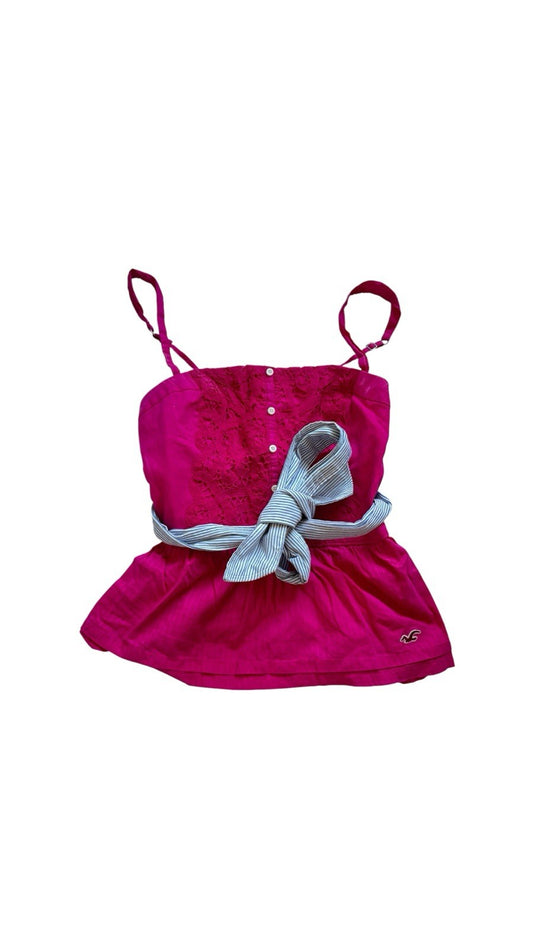 Hollister Women's Pink Y2K Top Size S UK 10 with Button Closure Ruffle Detail