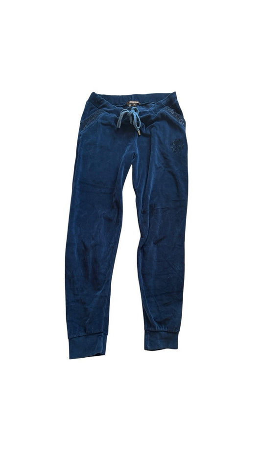 Roberto Cavalli Y2k Velour Track Pants Size S Blue Rhinestone Logo Joggers Uk