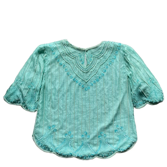Sequined Top Silk Blouse by LA SCALA (XL) - Fashion Aftermath